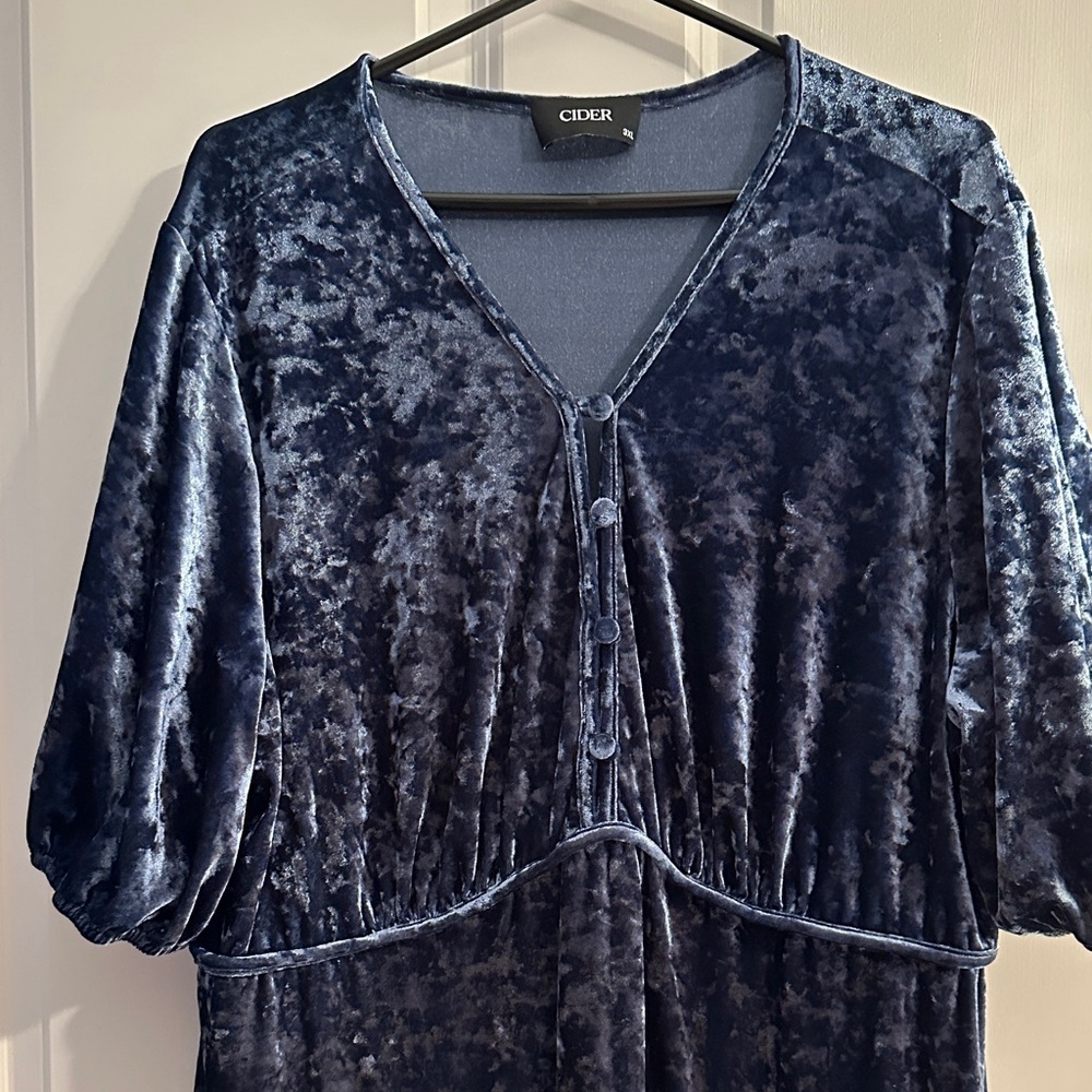 Cider Midnight Velvet Dress with button detail